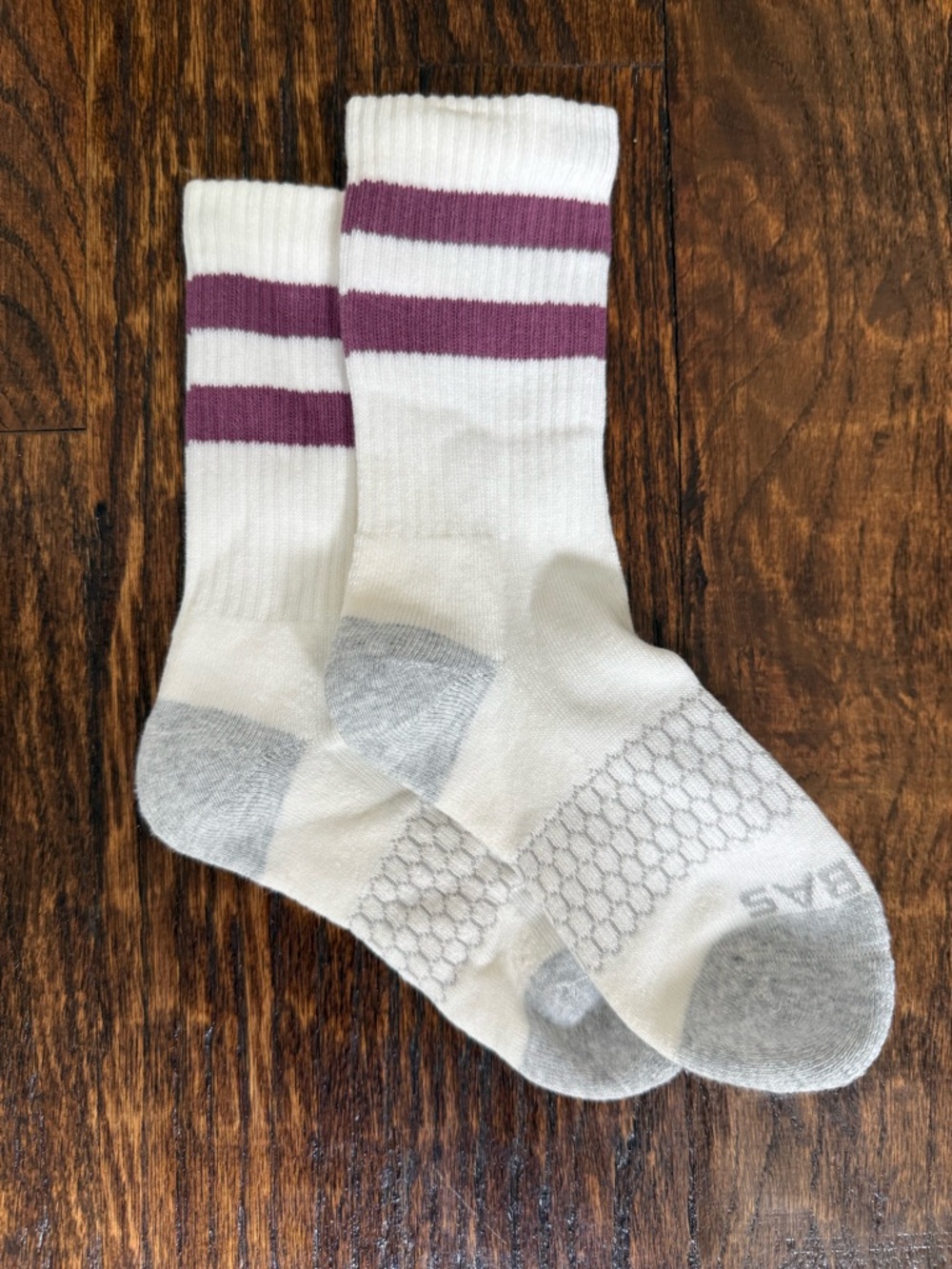 Bombas women’s White Crew Socks with Stripes